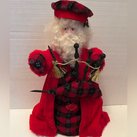 Red and Plaid Scottish Bagpipe Santa Christmas - Picture 1 of 8